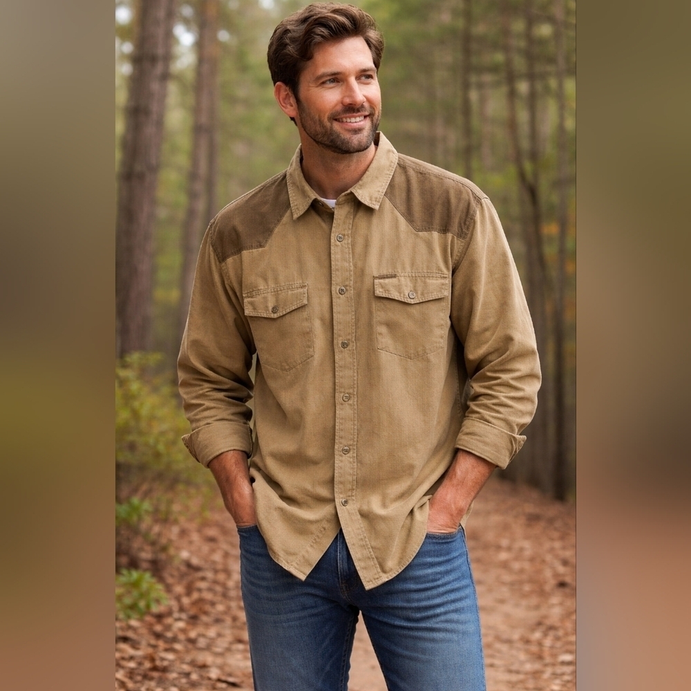 North River Outfitter Men's Shirt Long Sleeve XXL Brown/Camel Western Pockets